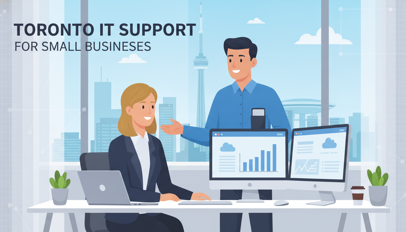 IT support for small business Toronto — GoGeekz technician helping a business owner in a Toronto office